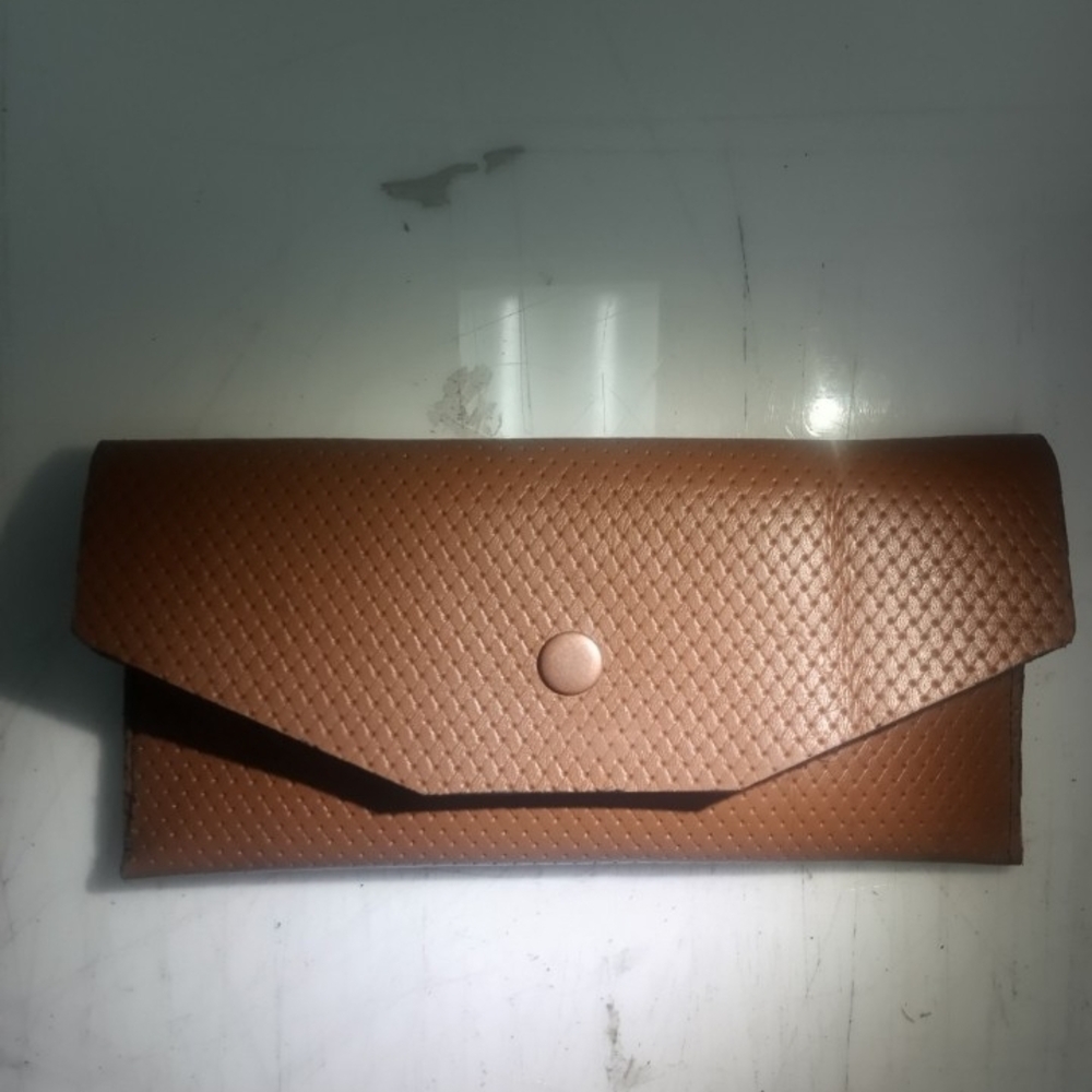 Textured Brown Envelope Clutch with Snap Closure
